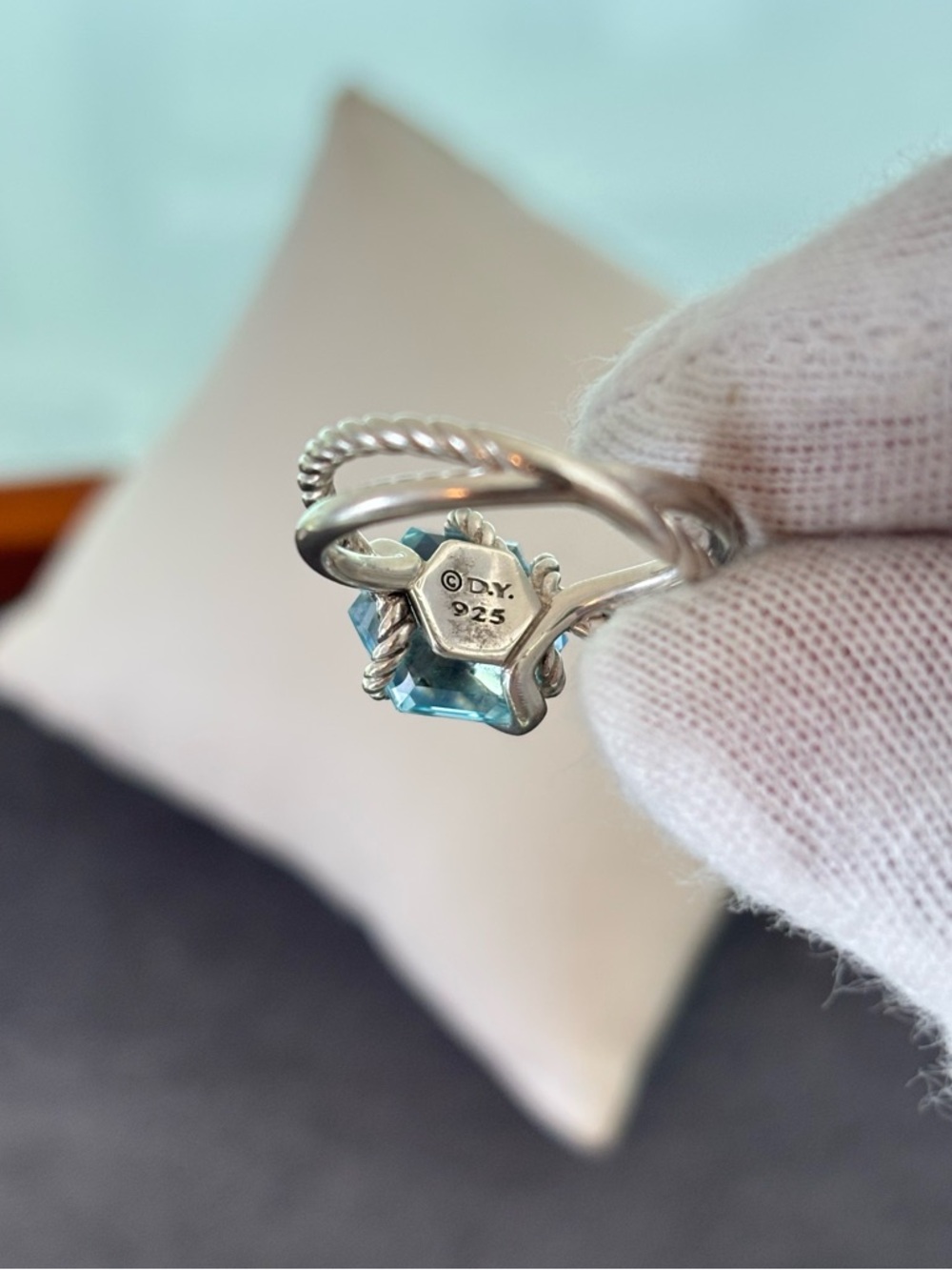 David Yurman Cable Wrap Ring with Blue Topaz & Diamonds 6.5 - Picture 7 of 10